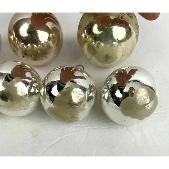 VTG Lot of 8 Mercury Glass Ornaments Holiday Christmas Gold Silver Shiny Brite - Picture 14 of 14